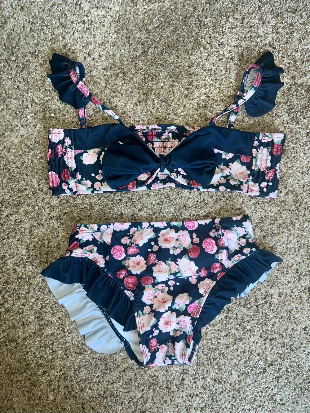 Joyfolie Mia Joy Hyacinth Pink Rose Floral Ruffle Bow 2Pc Bikini Swimsuit 14